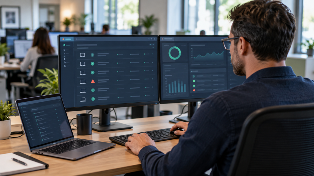 Microsoft Defender for Business vs ESET: illustration of automated endpoint protection and expert security monitoring