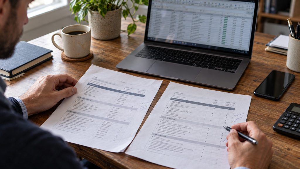 Bitdefender GravityZone vs ESET PROTECT: Small Business Security Compared 1 Business administrator comparing two endpoint security proposals beside a laptop